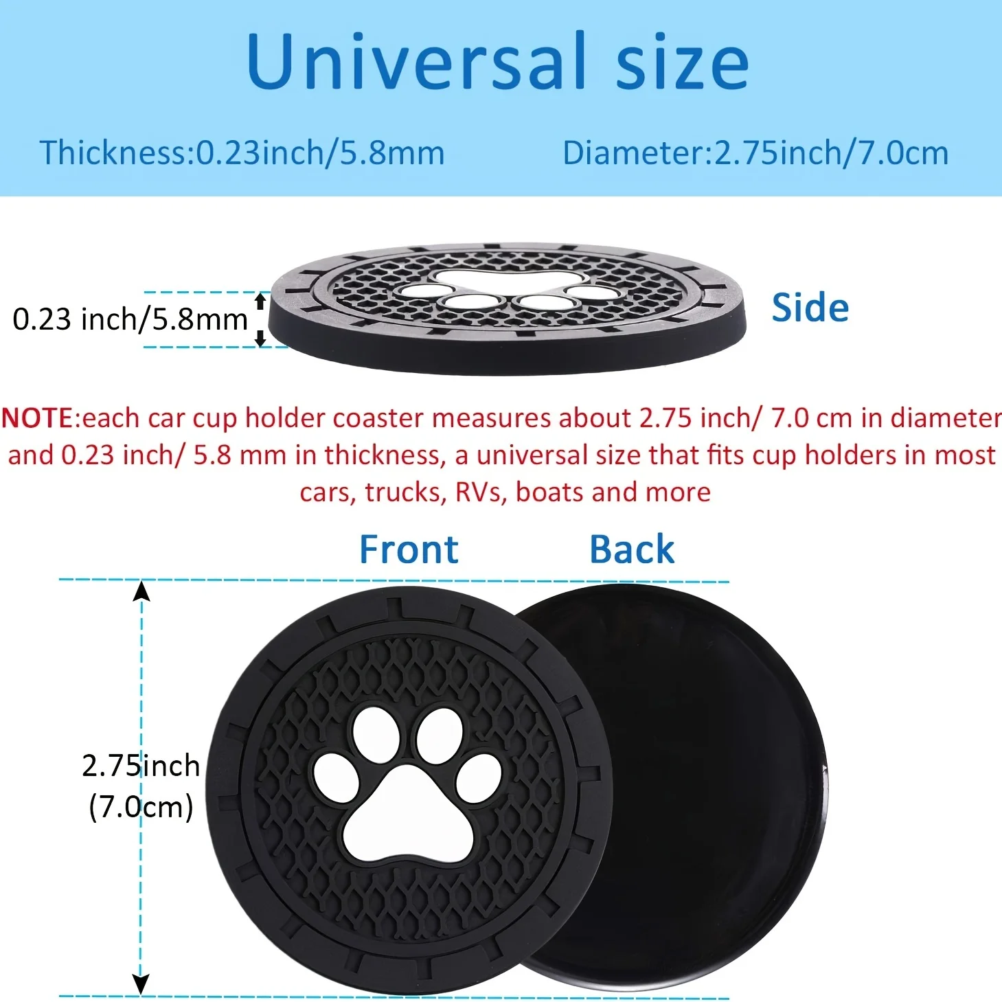 Car Cup Holder Coaster, 4 Pack PVC Paw Print Anti Slip Insert Coasters, 2.75 Inch Universal Cute Dog Paw Auto Drink Mat, Car Int