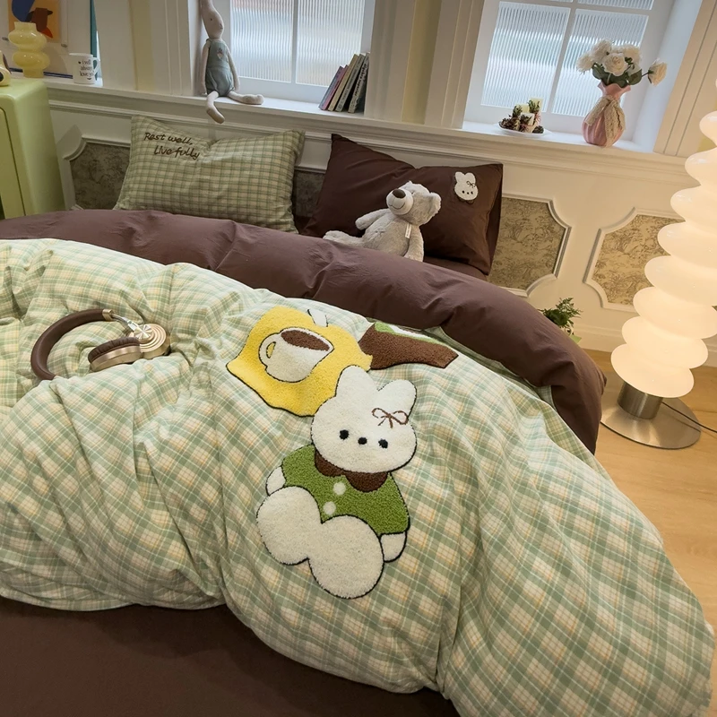 1pc Cartoon Style Duvet Cover with Embroidery 이불커버 Single/Queen Size Printed Comforter Cover Skin-friendly housse de couette