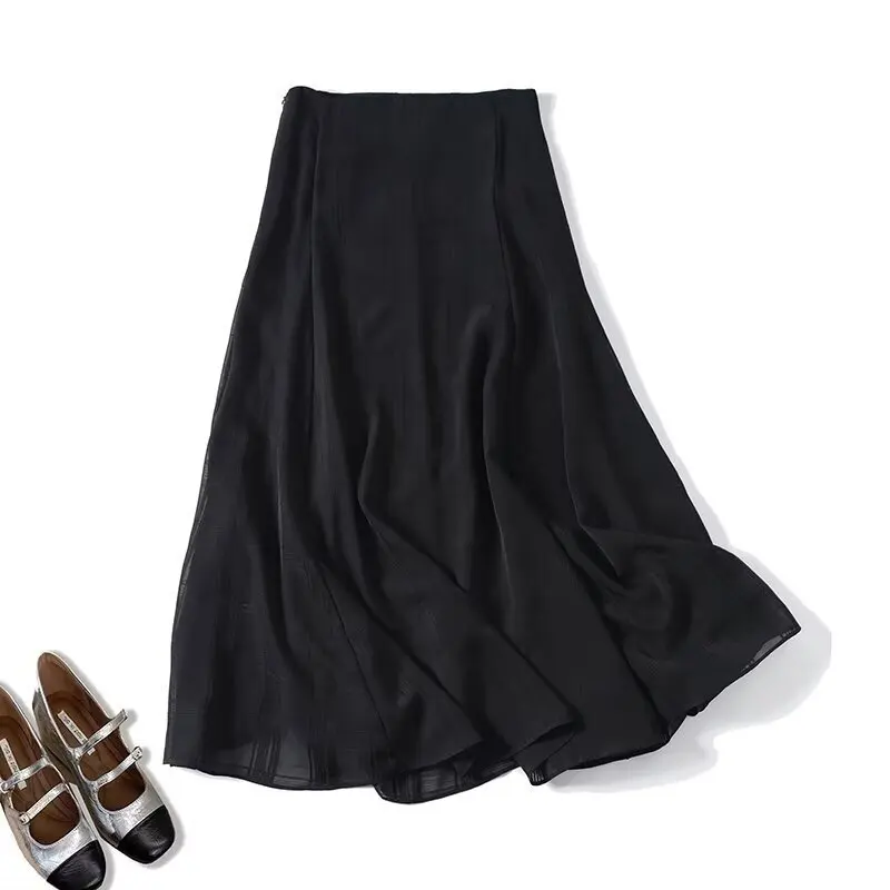 

Jenny&Dave French Texture Flute Skirt Minimalist Black Elegant High Waist Midi Skirt Women Skirt Woman Clothing Faldas Skirts