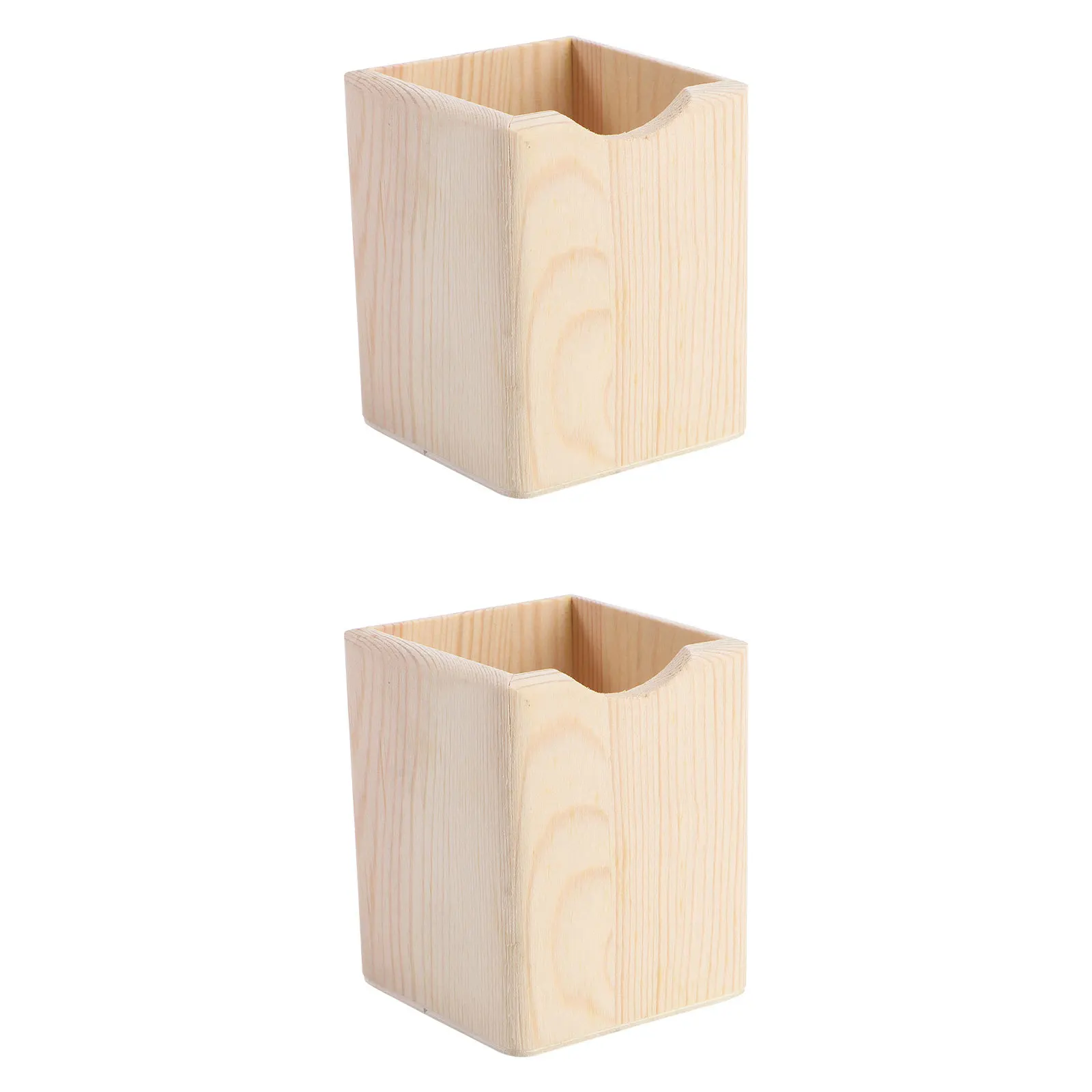 2 Pcs Wood Container for Desk Organization Pencil Holder DIY Craft Storage Box Office Stationery Accessory