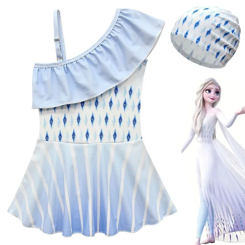 

Купальник принцессы Эльзы для девочек, платье на одно плечо, милый эластичный летний купальник с защитой от ультрафиолета для пляжа, бассейна, отдыха и развлечений