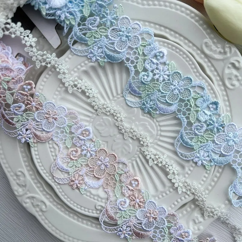 5Yards 5cm Width Shiny Blue Pink Hollow Mixed Flower Venise Diy Venice Lace Clothing Accessories Of Various Garment,Bra.Skirt