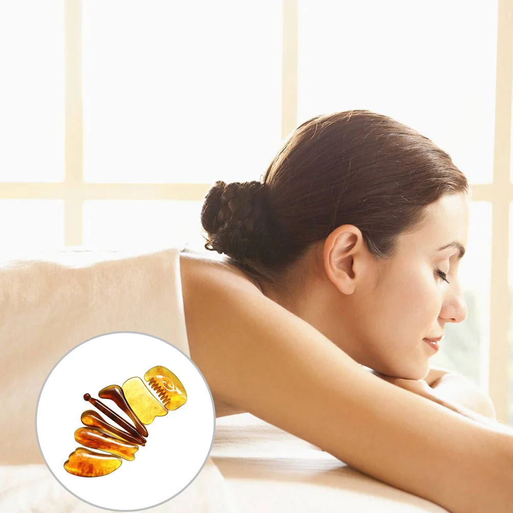 

7pcs Resin Guasha Tool Facial Massage Beauty Roller For Face Body Spa Muscle Relief Scraping Stick Massage Tools Set