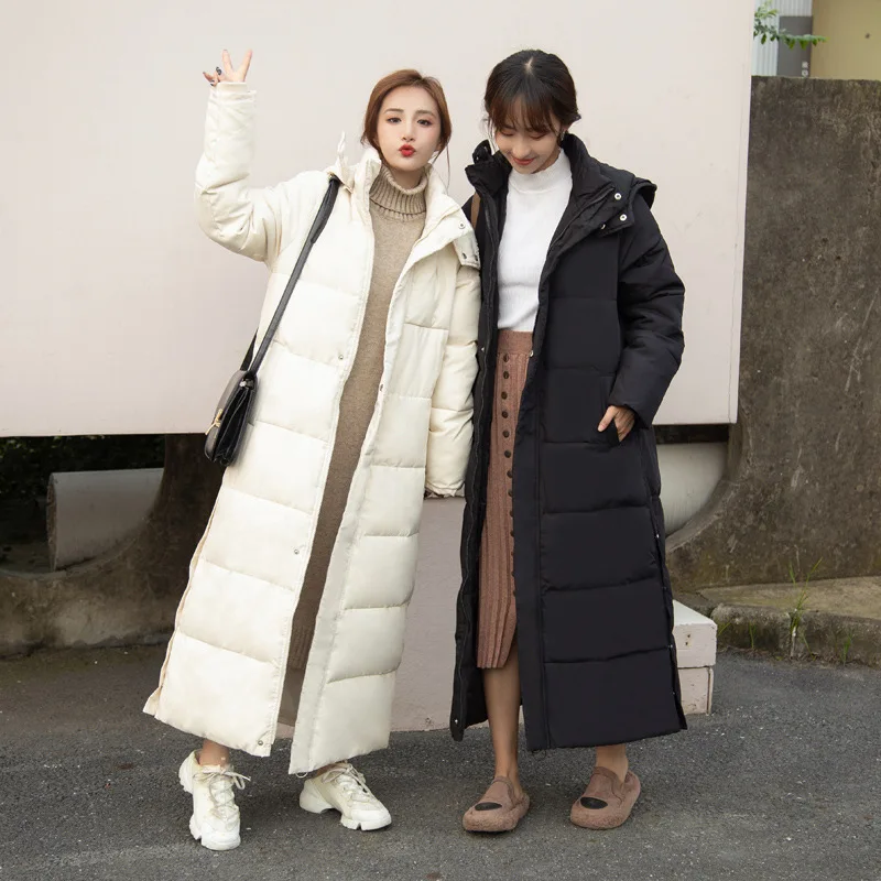 Parkas quentes e soltas para mulheres, Casual, Comutar, Longo, Cores sólidas, Zíper, Bolso Grande, Jaqueta BF Down, Sobretudos, Inverno