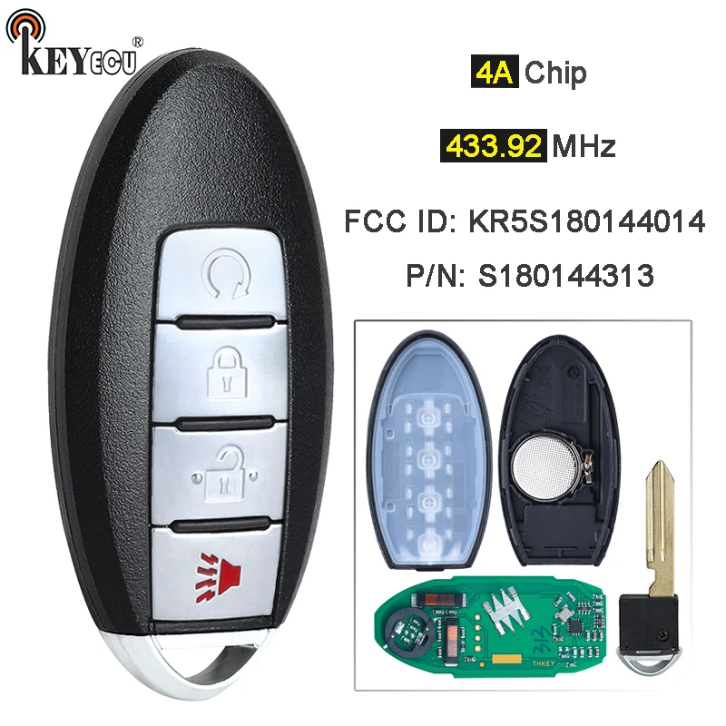 

KEYECU 434MHz 4A Chip P/N: S180144313 FCC ID: KR5S180144014 дистанционный смарт ключ-брелок для Nissan Murano Pathfinder Titan 2015-2018