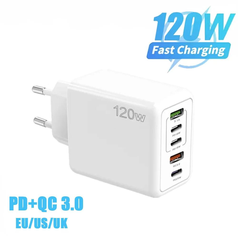 PD 120W USB Type C Charger Mobile Phone Wall Charger Fast Adapter For iPhone 16 17 Pro Max Xiaomi Samsung OPPO Quick Charger 3.0