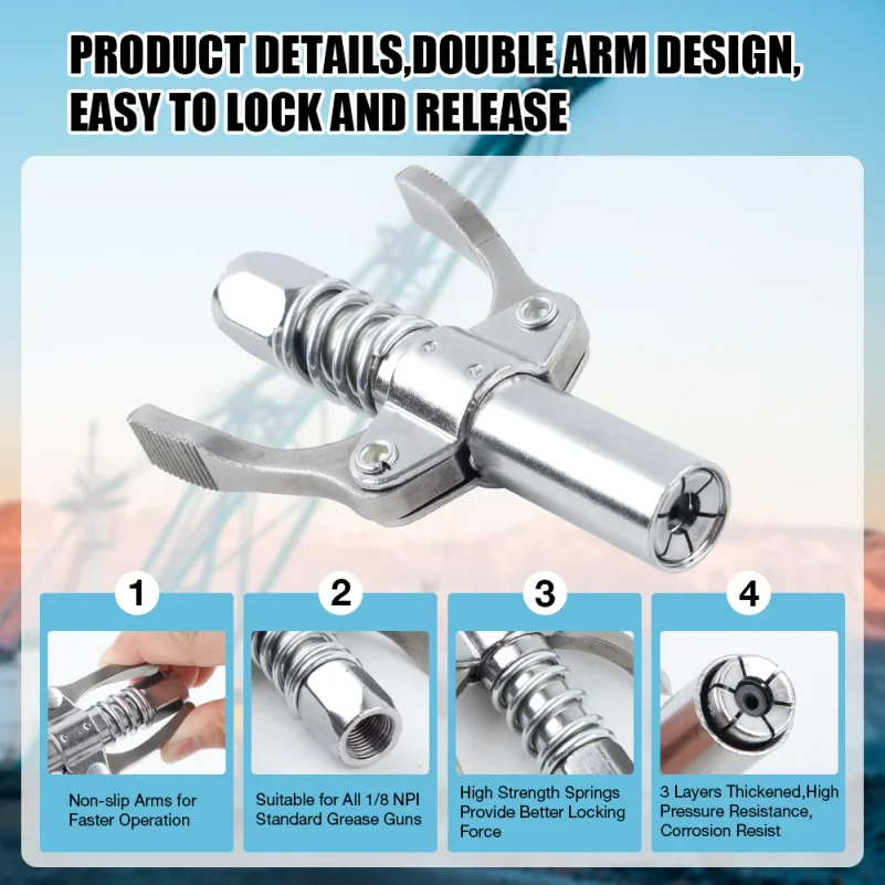 10000PSI Double Handle High Pressure Locking Grease Fitting,I/8 NPT Oil Pump Quick Release Grease Coupler,Repair Tool,Grease Gun