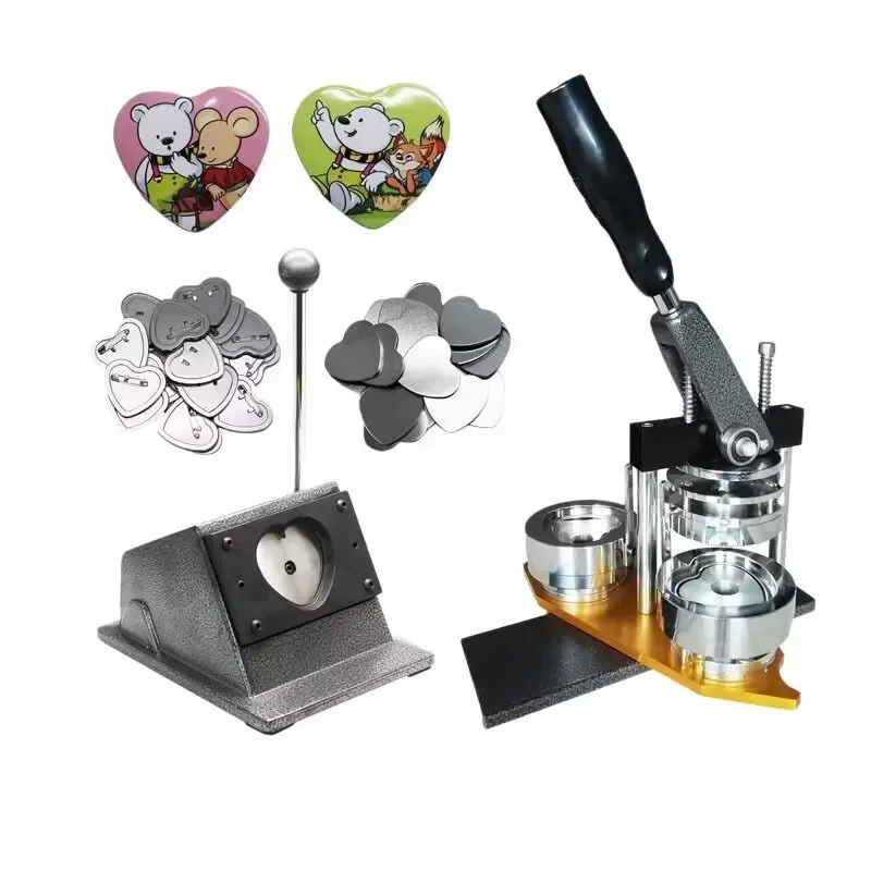 Heart 57x53mm Badge Machine Equipped with Machine & Cutter & 100 Sets of Badge Materials Tinplate Advertising Gift Production