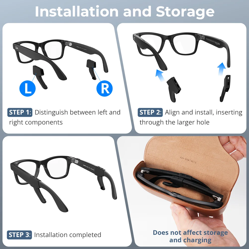 HIBLOKS Przewód Dźwiękowy do Okularów Ray Ban Meta Gen1 & Gen 2 Wayfarer/Skyler/Headliner/Dispaly Smart Glasses, Akcesoria do Słuchawek — zdjęcie produktu 5