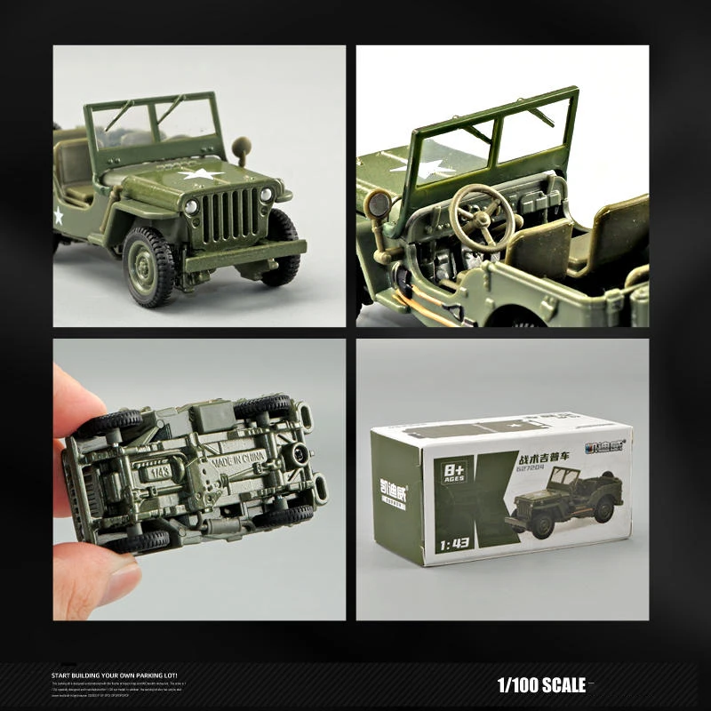 1/43 JEEP WILLYS Military Army Vehicle Miniature Model Zinc Alloy Toy Car Free Wheels Diecast Metal Collection Gift For Kids