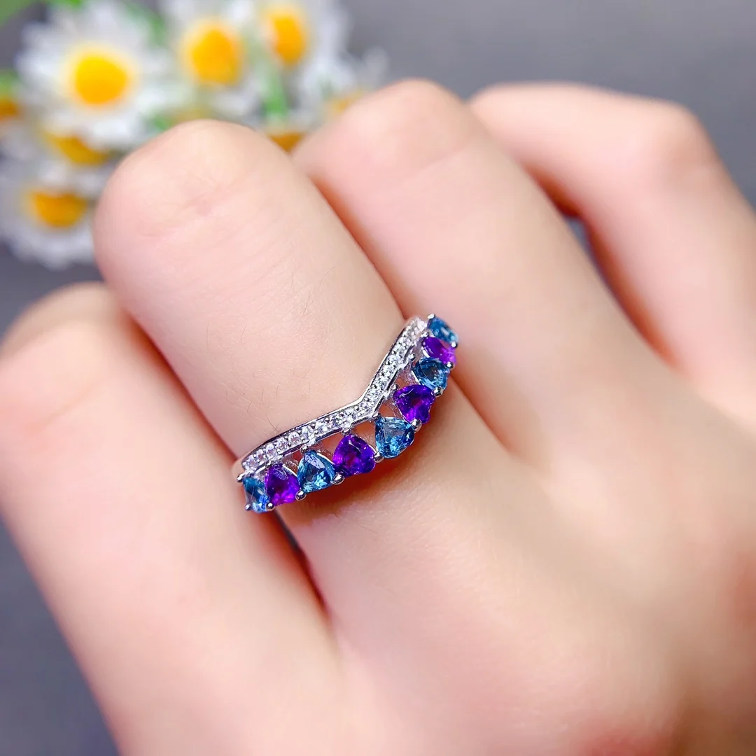FS Natural Amethyst Topaz Ring S925 Sterling Silver Fine Fashion Charm Weddings Jewelry for Women Gift MeiBaPJ With Certificate
