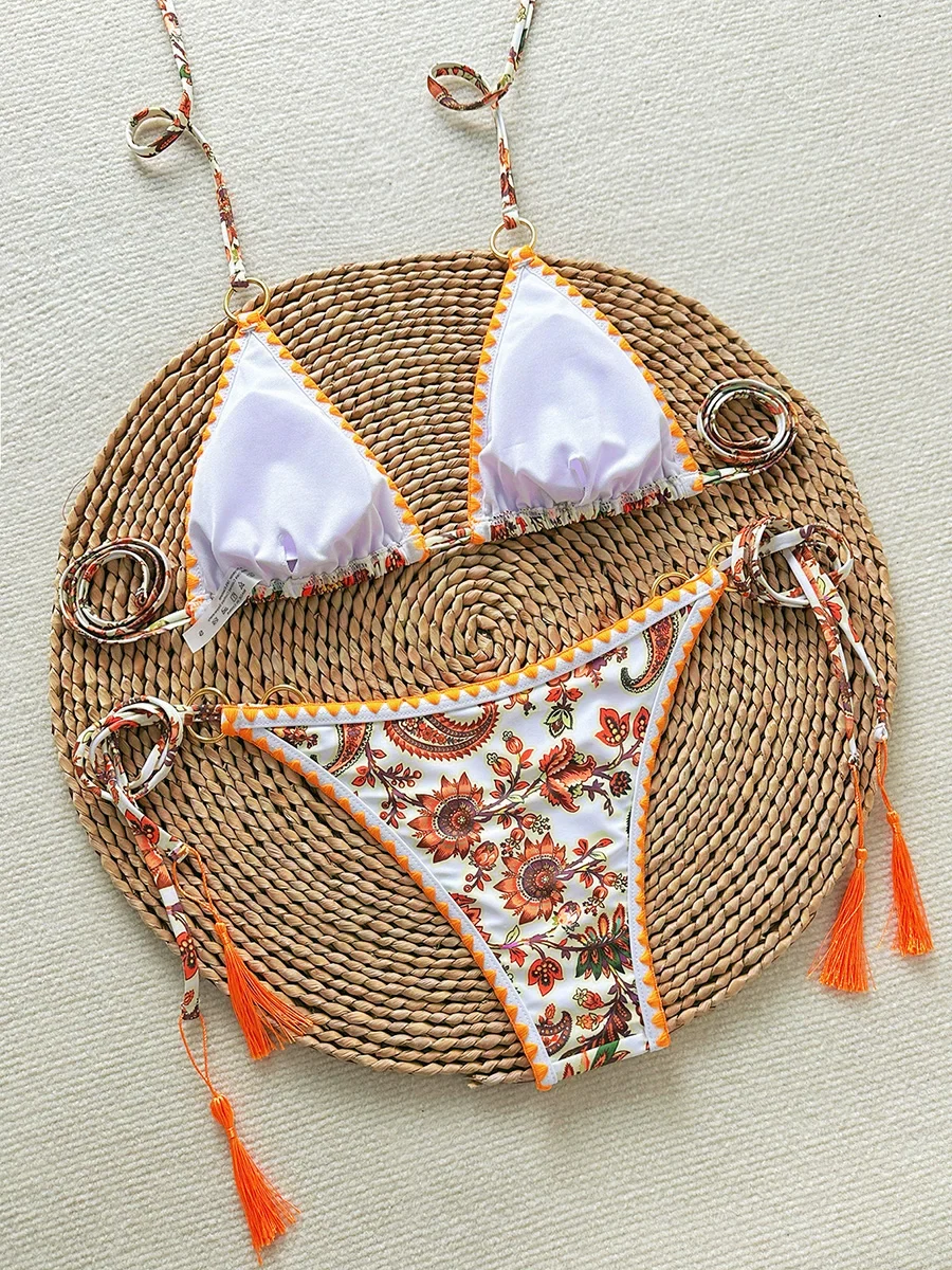 Micro Bikini Women Swimsuits 2025 Sexy Swimwear Print Brazilian Bikini Set Halter Biquini String Beachwear Female