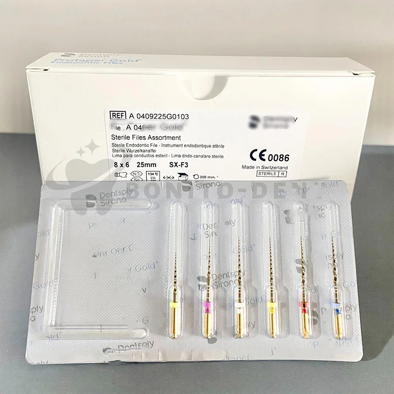ملف دوار اللبية الذهبي من Dentsply Protaper متوفر بجميع الأحجام والأرقام أداة إندو مادة طب الأسنان