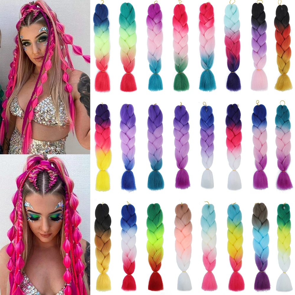 AZCalls EEN-Extensions Capillaires Synthétiques pour Femme, 24 Pouces, Tresses, Violet, Rose, Jaune, Rouge