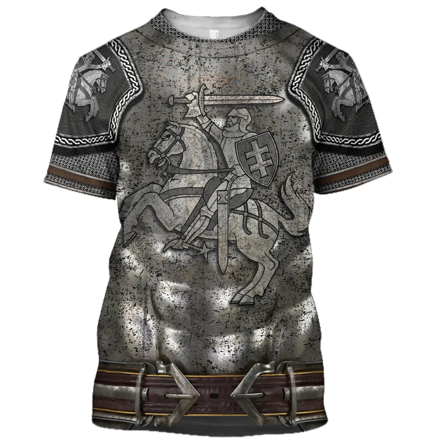 

Medieval Knight Armor Men's T-shirt Tops 3D Printed Templar Knight Cosplay Short Sleeve Shirt O Neck Oversized Cool Streetwear