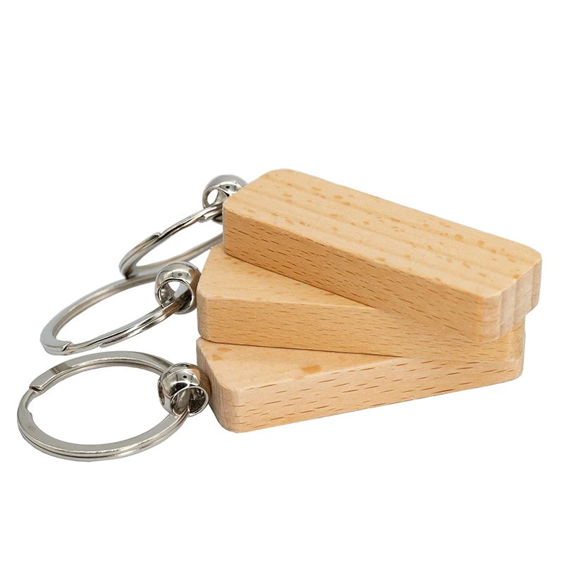 10-100Pcs Wood Keyfob Wooden Keychain Slender Rectangle Wooden Tag