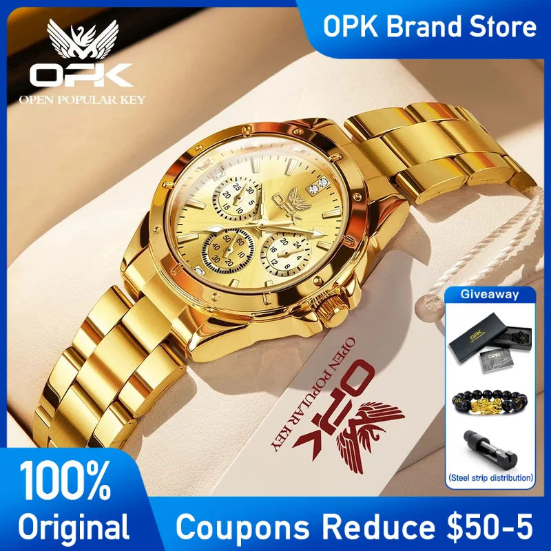 OPK Women's Watches Golden Fashion luxury Brand quartz Watch Stainless Steel Waterproof Luminous Women's wristwatch