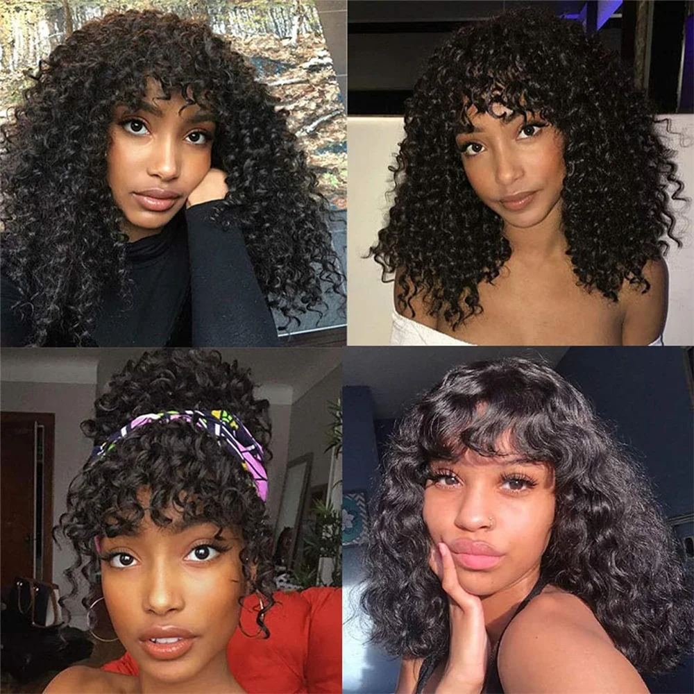 2bronchmiddle Part Lace Wig, Kinky, Curly, Human Hair, Bangs, Full Machine Made, Short Bob Culry, 100% Human Hair