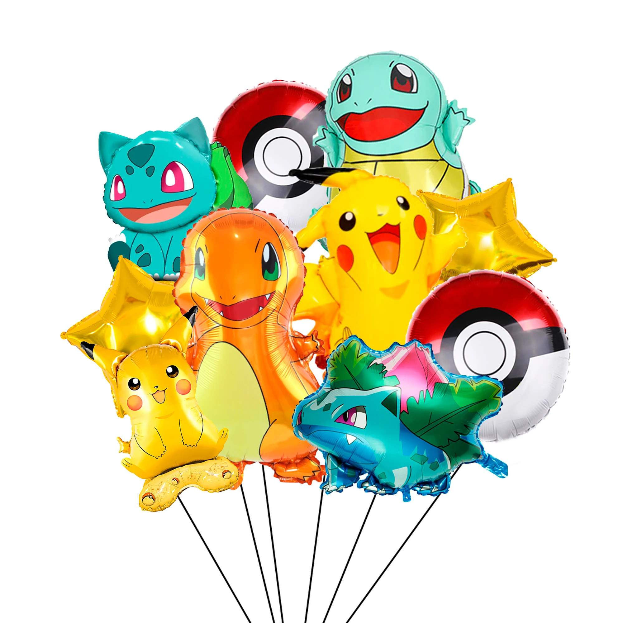 9-teiliges Pokemon-Luftballon-Set – Pokemon-Folienballons und Sternballons usw. Pokemon-Party-Dekorationsballons für Pikachu-Partyzubehör