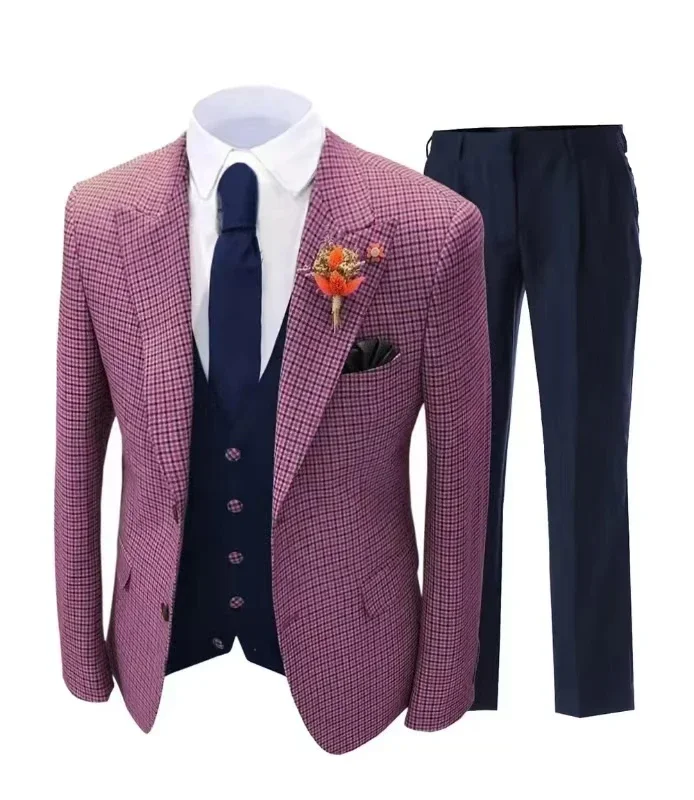 Plaid Suit,2 pieces Blazer And Pants set,One Breasted,For Summer beach,performance, Emcee,stage graduation dress