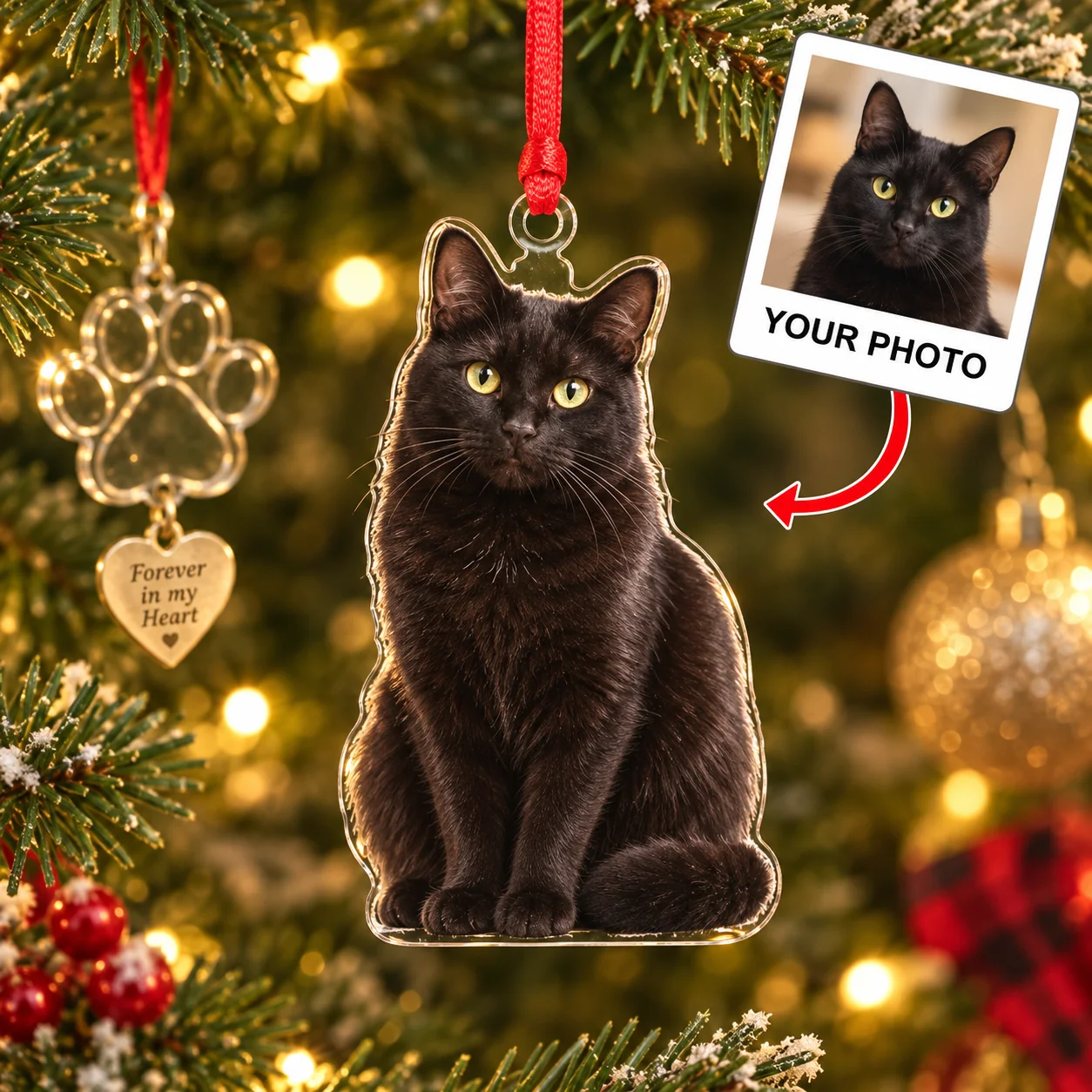 Custom Pet Photo Ornament Personalized Acrylic Pet Ornament Dog Cat Christmas Tree Decoration Pet Memorial Gift Christmas Gift