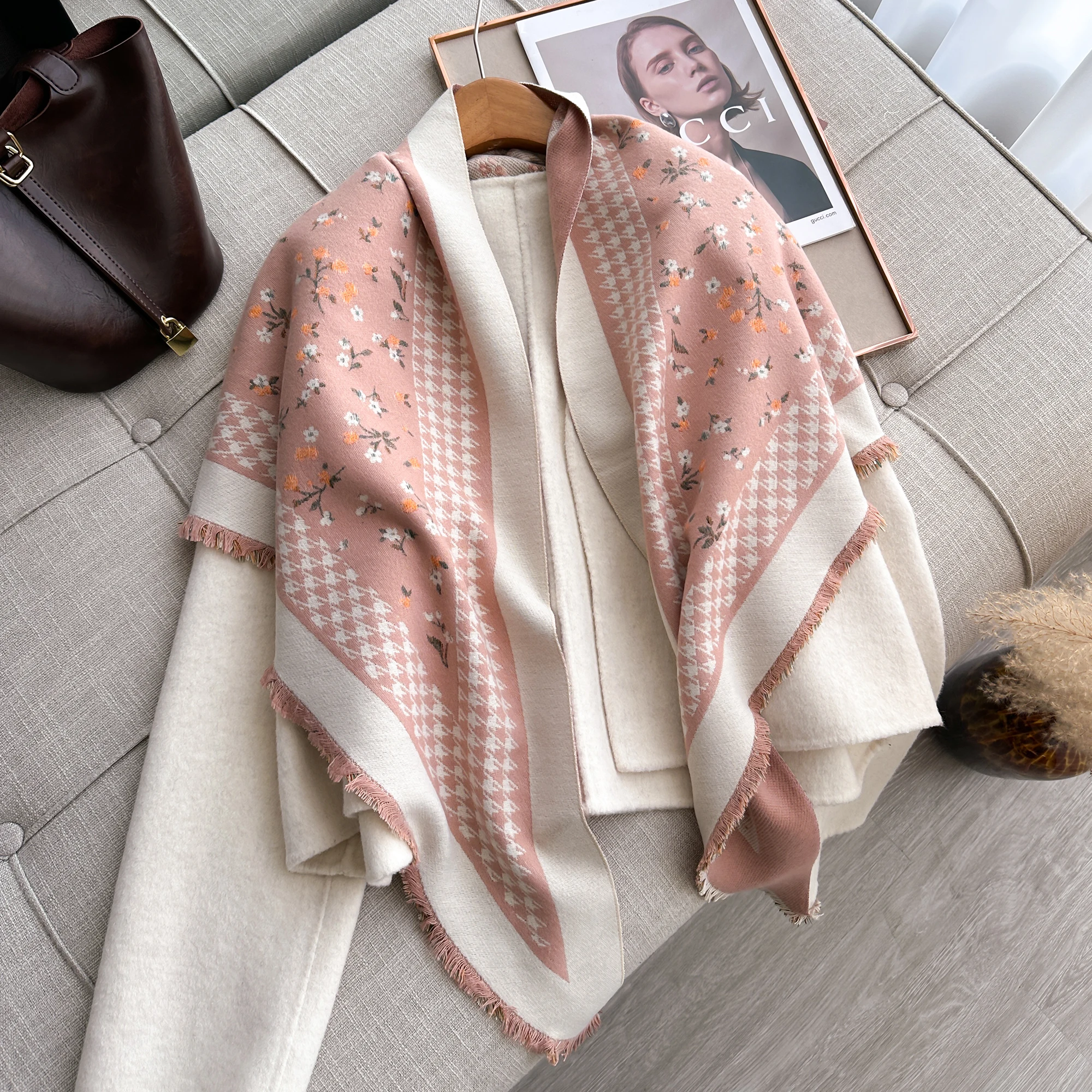 Knitted Cashmere Coat  Designer Women triangle Poncho Cape Open Front Cardigan Wrap Shawl Female Spring Autumn Capes Ponchos