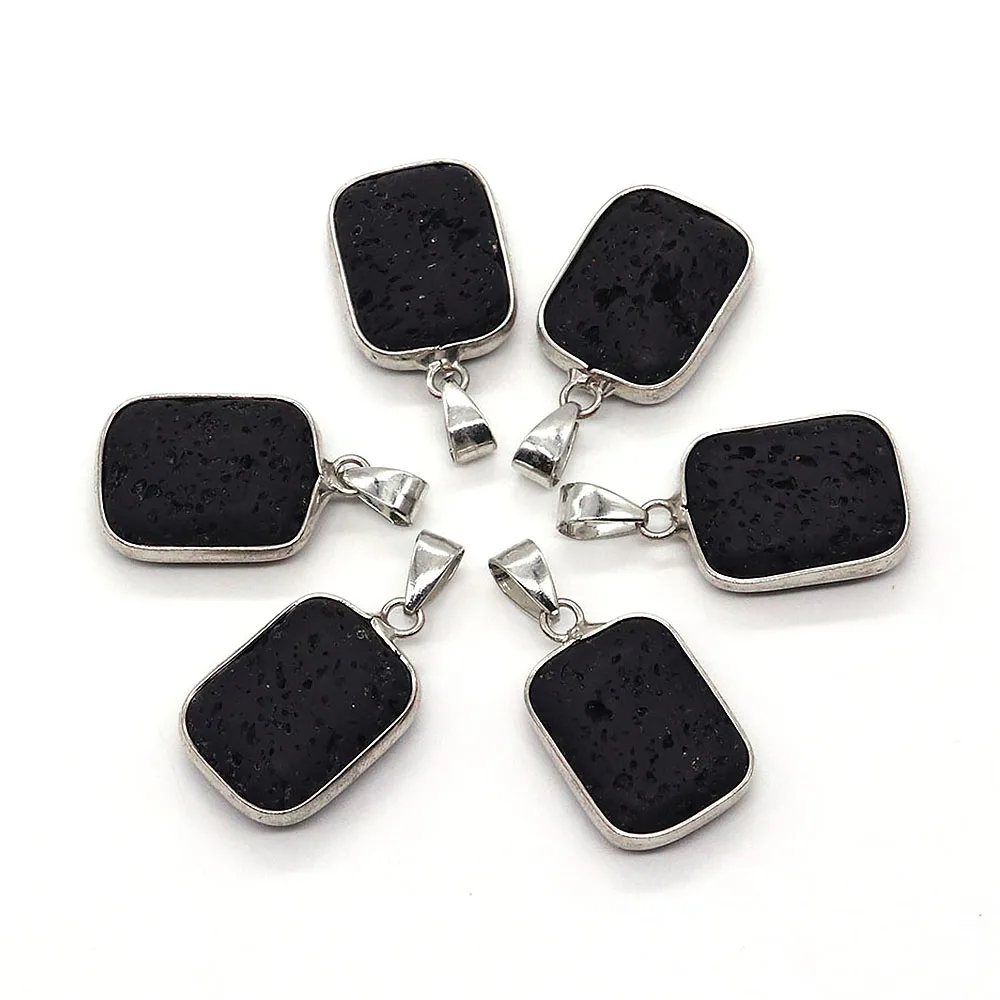 

Rectangular Black Lava Stone Pendant 16x25mm Natural Volcanic Rock Charms for DIY Pendants Necklace Making Jewelry Accessories