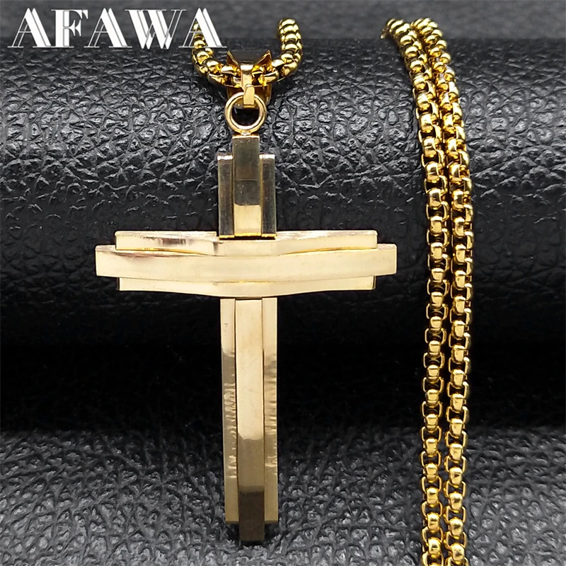 

Big Cross Pendant Male Necklace Gold Color Stainless Steel Christian Chain for Men Hip Hop Jewelry corrente masculina NZZZ165S02