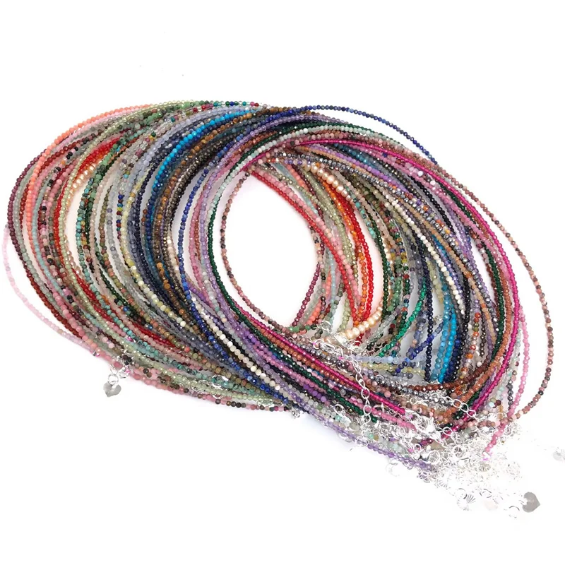 2-3MM Mini Faceted Round Beads Natural Stone Necklace Bracelet Crytsal Quartz Agates Choker for Women Summer Beach Jewelry Gift