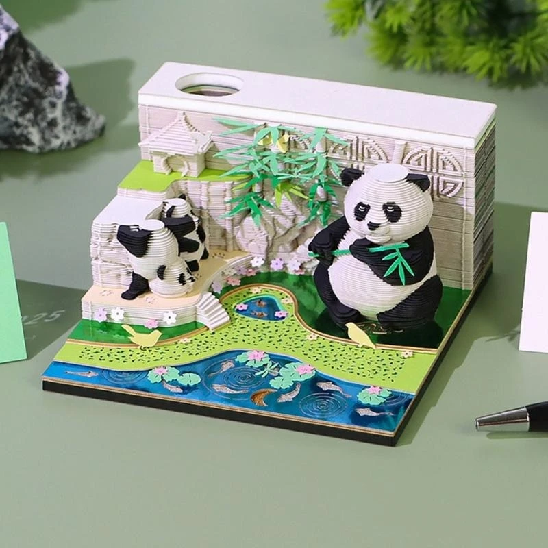 2025 3d Paper Sculpture Panda Calendrier Calendrier Calendrier Note Table Ornement Ornement des bloc-notes Déchirure Calendrier