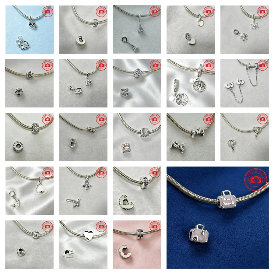 Sparkling Pet Paw Print Paris Eiffel Tower Pink Hearts Clips Cherry Blossom Charms Beads Fit Original Bracelets DIY Jewelry Gift