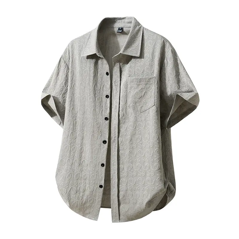 Summer Men's Butterfly Jacquard Short Sleeve Shirt Casual Daily Solid Pocket Hawaiian Beach Holiday Fashion Stylish Clothing