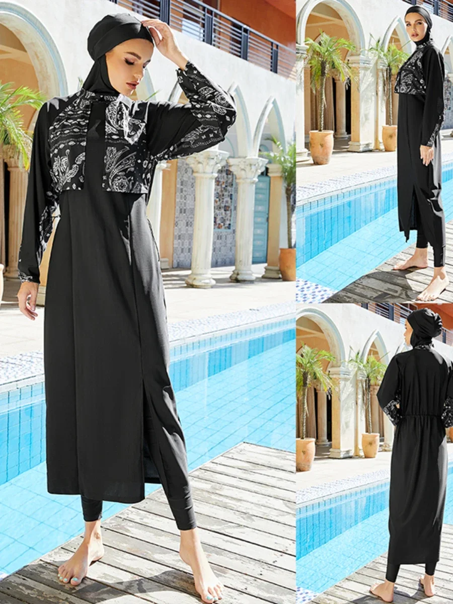 

Islamic Women Muslim Swimwear 3 Piece Long Dress and Pants summer Swimsuit Modest Swim Surf Wear Sport Full Suit Swimming Sets