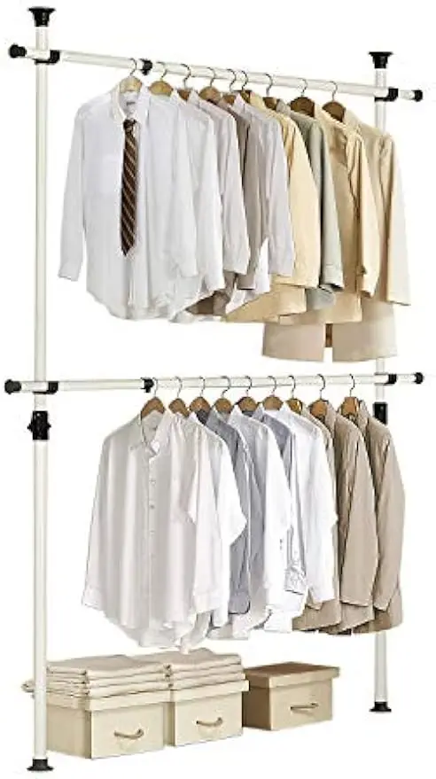 

Heavy Duty Adjustable Garment Rack - 352 LBS Capacity, Easy Assembly, Freestanding Metal Wardrobe Closet in Ivory