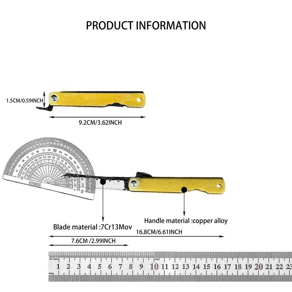 EDC Gear Multi‑purpose Folding Knife Copper Handle Wilderness Exploration Backpack BBQ Campsite Tidying Rope Cutting Fruit Knife