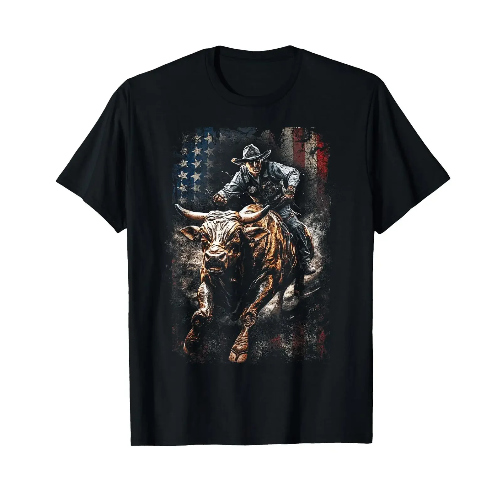 Vintage American Flag Bucking Bull Riding Patriotism Rodeo T Shirt for Women Kids Men vintage Washed homme Comfortable Unisex