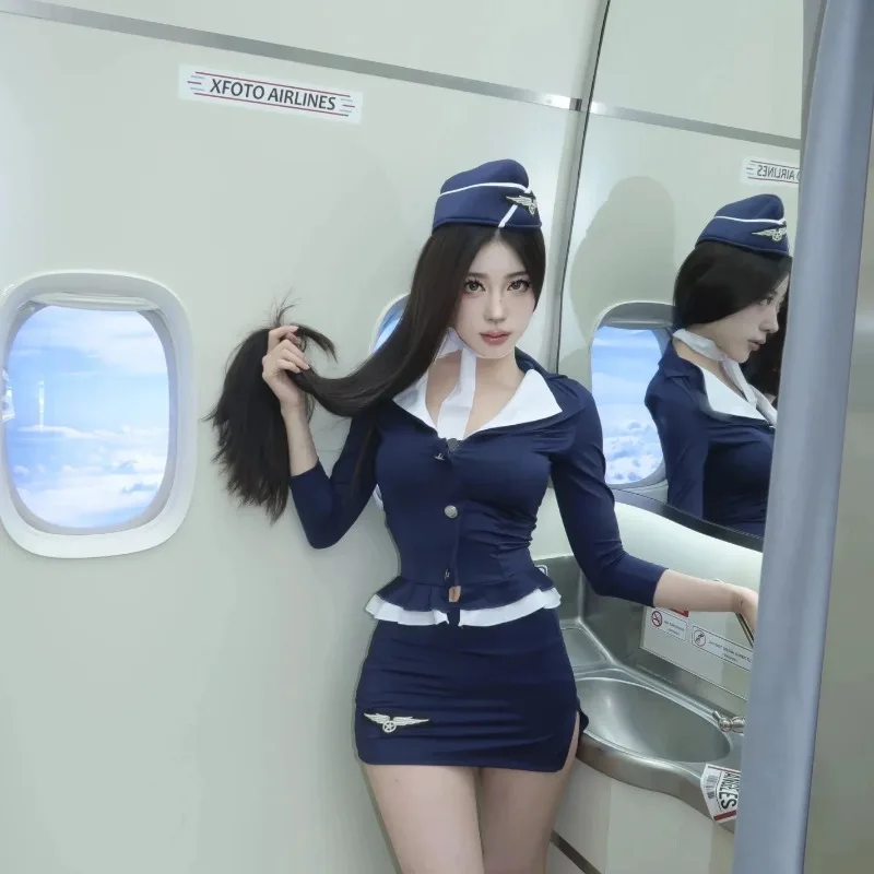 2025NEW مضيفة طيران تأثيري للمرأة مثير مضيفة جوية موحدة هالوين ازياء يتوهم لعب الأدوار الطرف