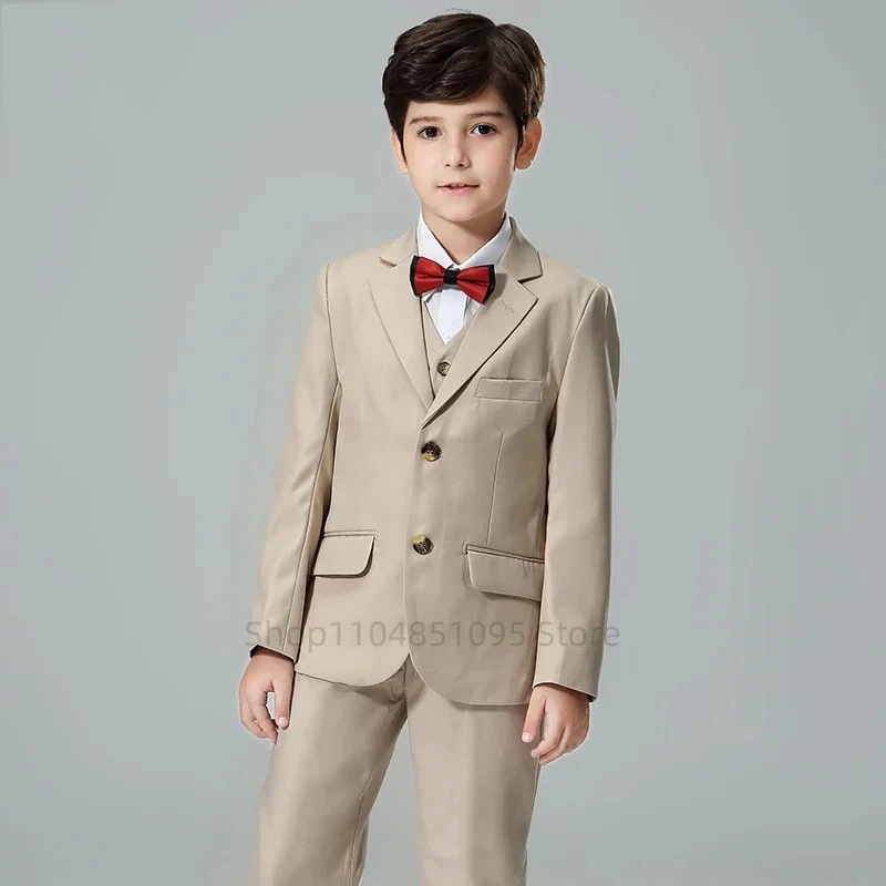 Khaki Boy Wedding Party Costume Notch Lapel 2-Buttons Blazer Vest Pants Children Formal Suit Dress Kid School Graduation Tuxedos