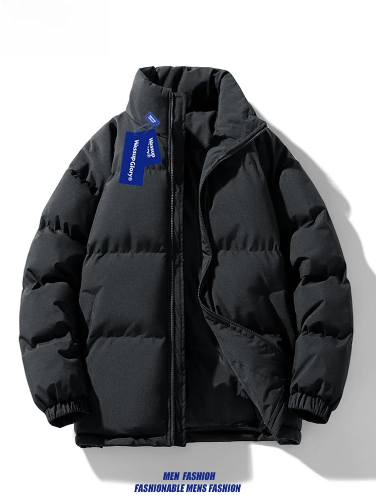 Wassup Glory Chaqueta acolchada de algodón negra Marca de moda de invierno para hombre Ropa casual acolchada de algodón Nuevo cuello alto Calor Reten...