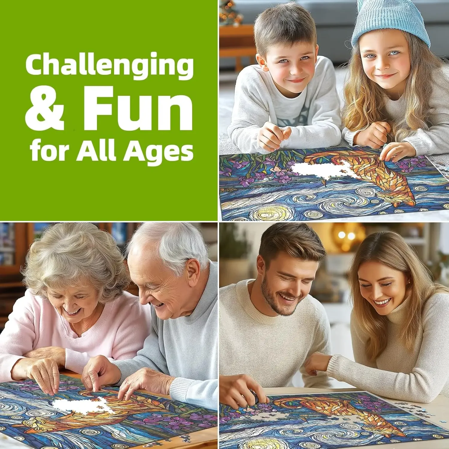 Puzzle de paysage de chat ciel étoilé en vitrail pour adultes, 1000/500/300/120 pièces, jouet éducatif pour adultes, jeux de nuits