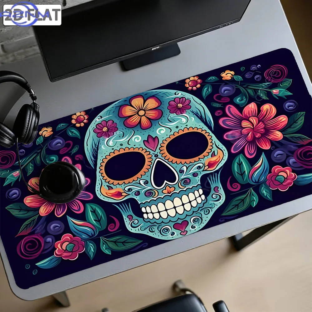 1pc, 2D Planar Printing Day of The Dead Sugar Skull Stitched Edge Mouse Pad, Mexican Folk Art Print Non-Slip Desk Mat, Wear-Resi