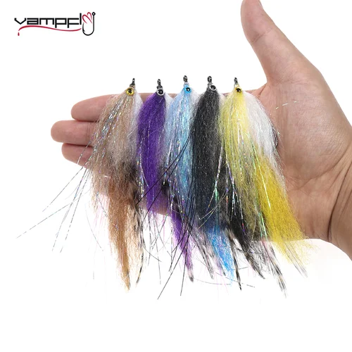 Vampfly 2 uds Streamer de agua salada mosca Flash oropel EP fibras sedosas pescado salmón lubina Lucio trucha pesca cebos de señuelo Artificial