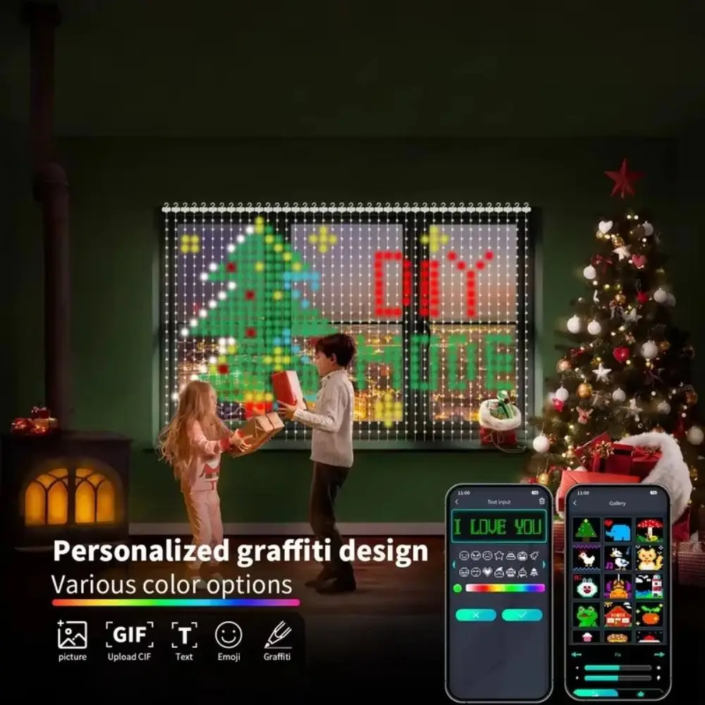 APP Controlled Fairy String Lights Music Sync DIY Pattern RGB Pixel Lights RGB Color Changing IP65 Waterproof LED Curtain Lights