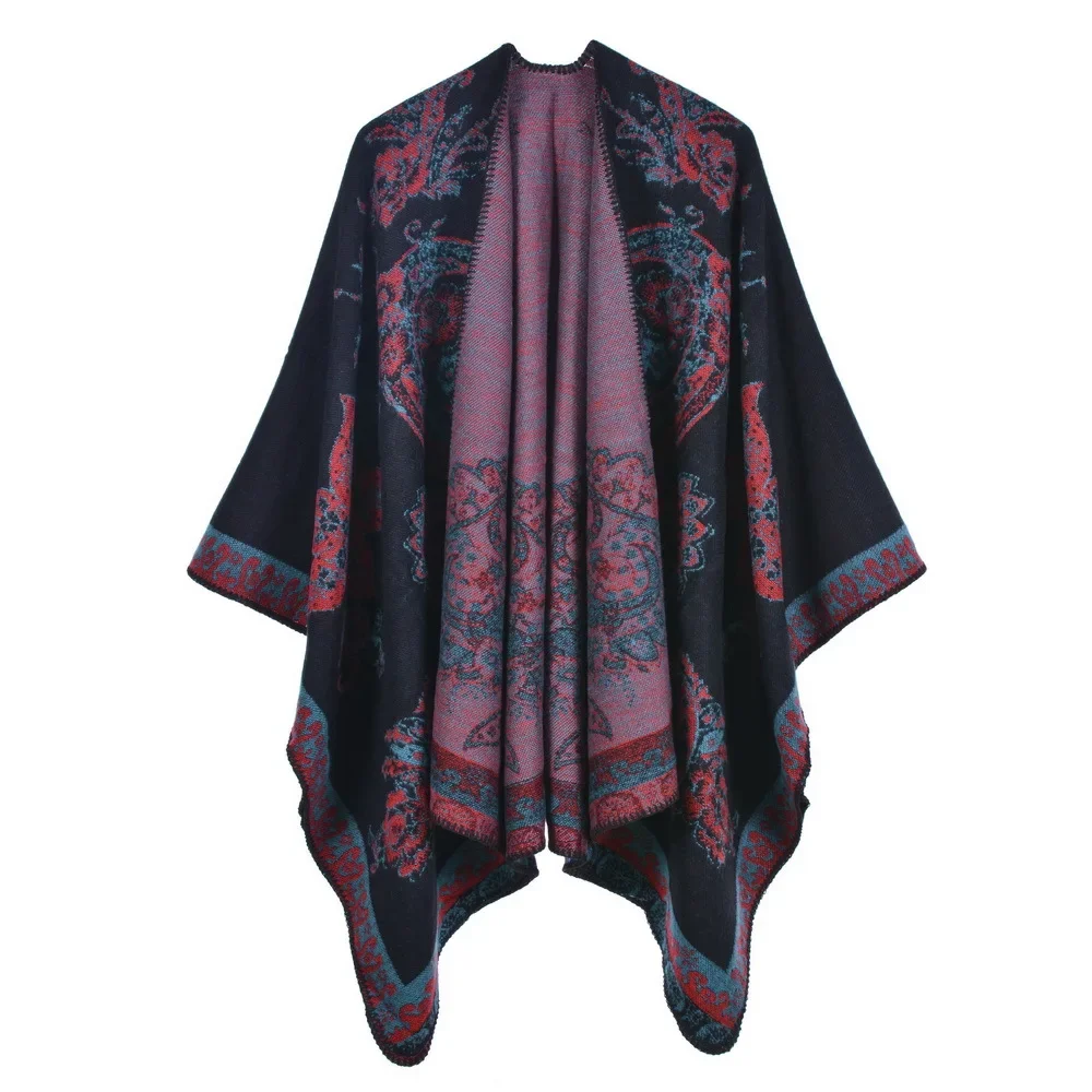 Autumn Winter Women Shawl Fashion Imitation Cashmere Jacquard Fork Thickened Cloak Lady Warm Shawl Ponchos Capes P8