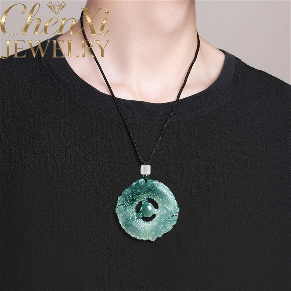 

Highend Natural A-Grade Ice-Grade Jadeite Blue Water Double Dragon Playing With The Pearl Dragon Brand Zodiac Good Fortune Penda