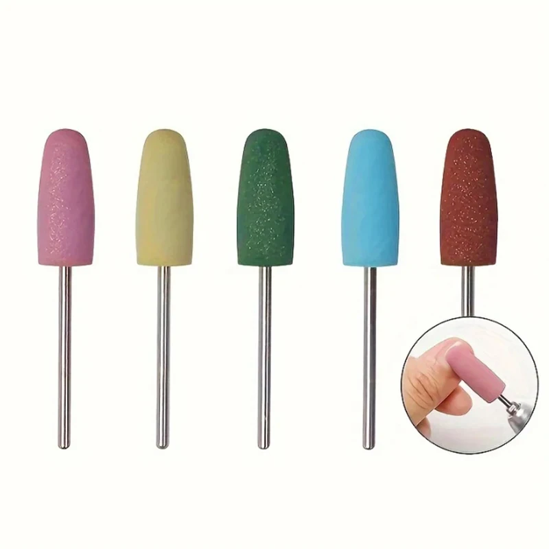 Mèches de polissage d'ongles professionnelles en caoutchouc, mèche en silicone, tête de bavure distante, lime propre pour salon de manucure, 5 pièces