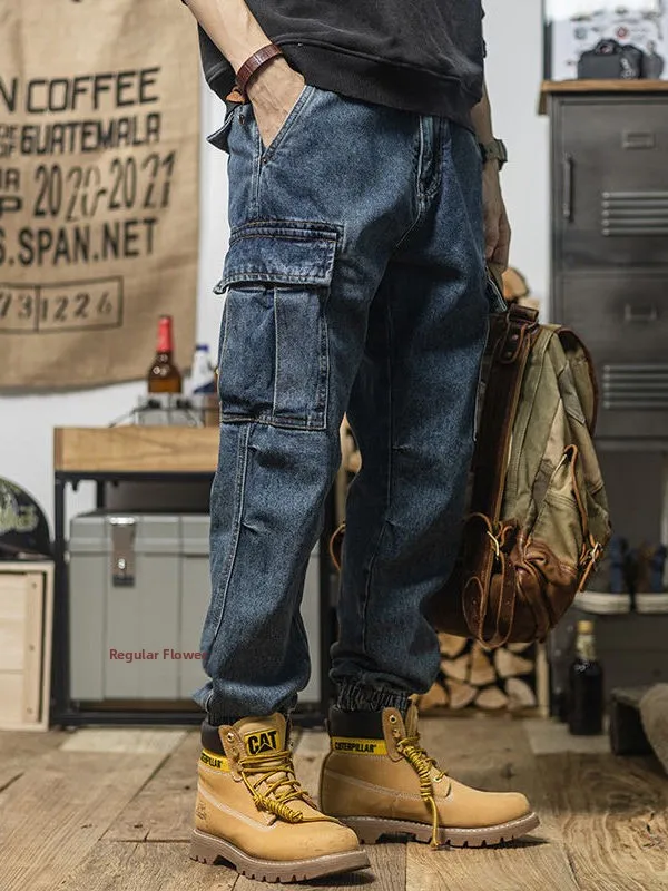 Spring Autumn Winter Thickened Wear-resistant Work Jeans Loose Cuffed Men's Denim Pants Anti-Scalding Labor Protection Clothes