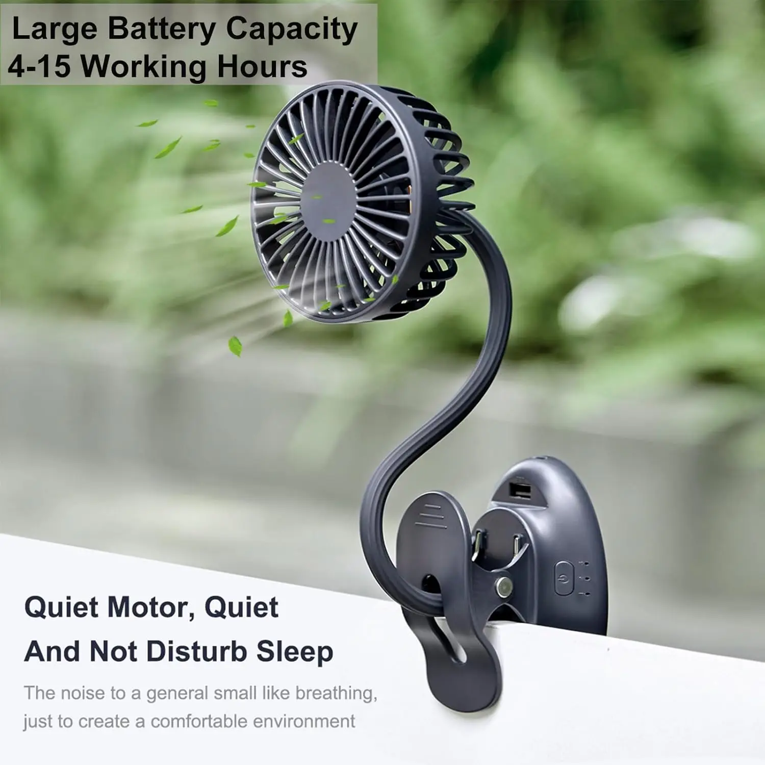 Glovion Clip On USB Mini Desk Fan With Emergency Power Bank, Battery Operated Rechargeable Portable Fan - Flexible Neck, 3 Speed