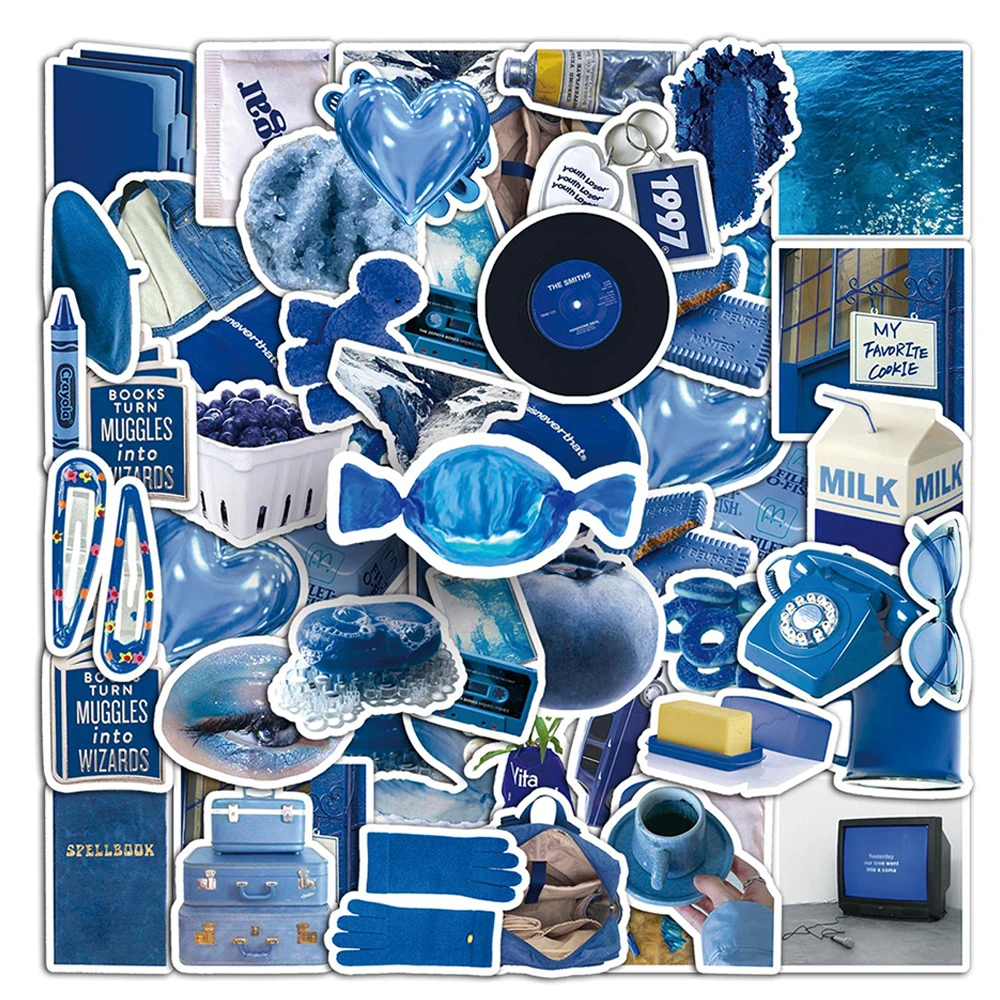 10/30/50 Stück Niedliche Blaue Ins-Style Graffiti-Aufkleber Ästhetische Sticker Dekoration DIY Wasserflasche Notizbuch Handy-Aufkleber Großhandel