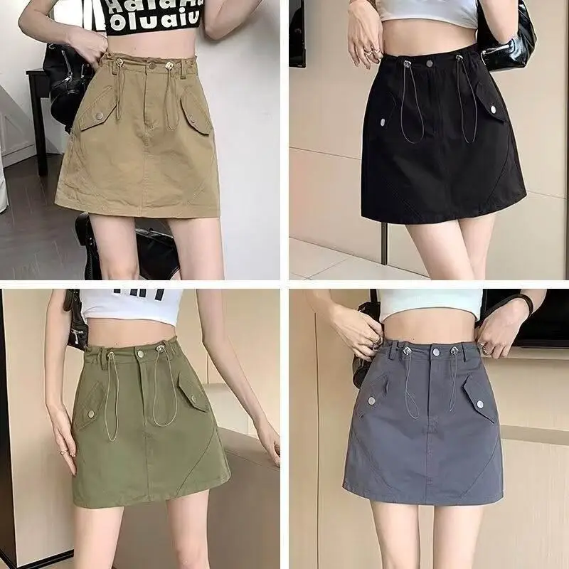 Gray Denim High Waist Slimming Short Skirt for Women Summer New Style A-Line Bodycon  Skirt Trendy Workwear Skirt